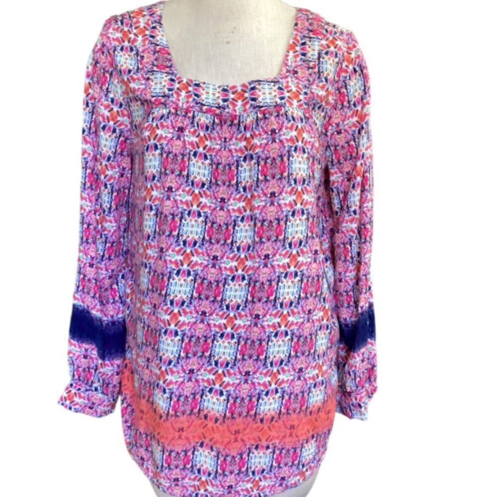 Caffe Marrakesh BOHO Mixed Pattern Peasant Top Sz L Multicolor #106L